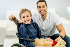 Special Needs Trusts Online - special needs trust organization - Caregiver and wheelchair user conversation, reflecting trust planning for vulnerable persons